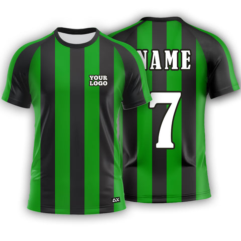 Customized The Battling Strikers Scoring Goals with Precision "Green and Black Strips Football Sports Jersey" - Performance Edition