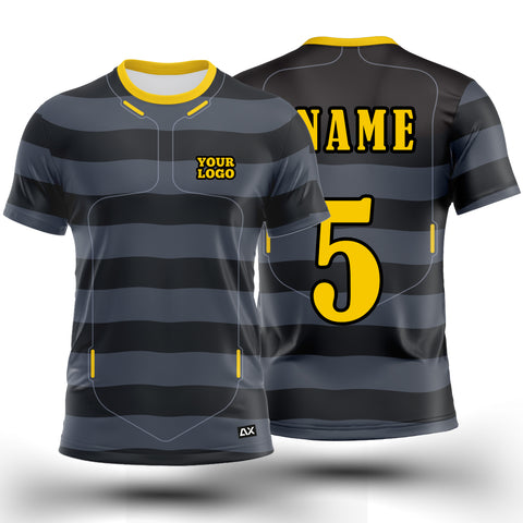 Customized The Wondrous Story of Flashing Blades of Glory "Black, Grey, and Yellow Strips Football Sports Jersey" - Performance Edition