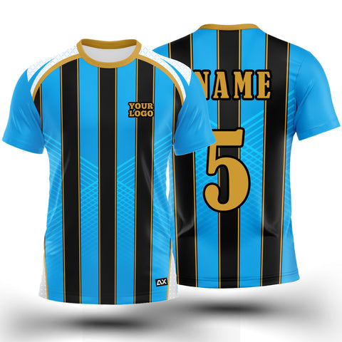 Customized The Masters Court of the Thunderous Riders of the Waves "Blue, Yellow, and Black Strips Football Sports Jersey" - Performance Edition