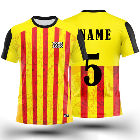 Customized The Ultimate Warrior in This Classic and Comfortable Champion "Yellow, Red and Black Strips Football Jersey - Performance Edition