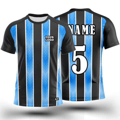 Customized The Gridiron Gladiators with Fearless on the Field "Black, Blue and White Strips Football Sports Jersey" - Performance Edition