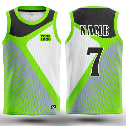 Customized Active Wear Basketball Jersey for Men - jersey with White with Light Green and Black  Abstract Design - Performance Edition.