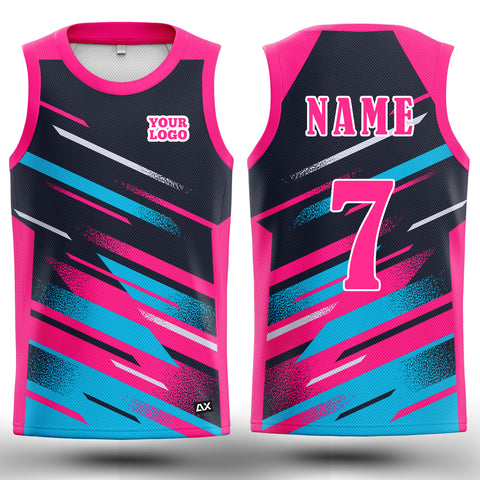 Customized The Incomparable Champion of the Gridiron "Pink, Blue, White and Black Strips Basketball Sports Jersey' - Performance Edition