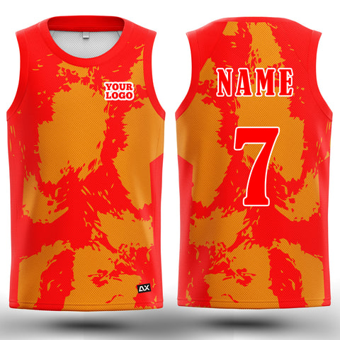 Customized The Powerhouse of the Basketball Court "Red with Yellow Strips Basketball Sports Jersey" - Performance Edition