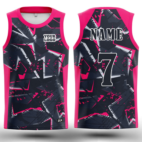 Customized The Exalted Champions of the Podium "Pink, White and Grey Strips Basketball Sports Jersey" - Performance Edition