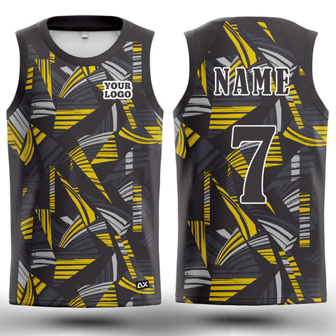 Customized The Invincible Warriors of the Pitch "Grey, White And Yellow Strips Basketball Sports Jersey" - Performance Edition