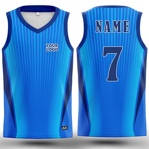 Customized Active Wear Basketball Jersey for Men - jersey with Sky Blue and Dark Blue  border  Abstract Design - Performance Edition.