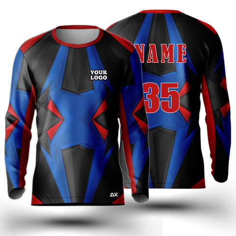 Customized Active Wear Biker Jersey for Men - jersey striking graphic design with black, blue and red Abstract Design - Performance Edition.