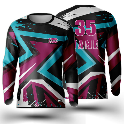 Customized A Represented by this Iconic Sports Men's Wear "Pink, Blue, Black and White Strips Riding Sports Jersey" - Performance Edition