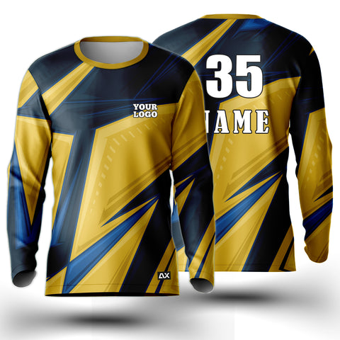 Customized The Majestic Eagles in Athletic Excellence "Royal Blue, Yellow and Black Strips Riding Sports Jersey" - Performance Edition