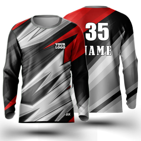 Customized Marching Forward with Courage "Black, White, Red and Grey Strips Riding Sports Jersey" - Performance Edition