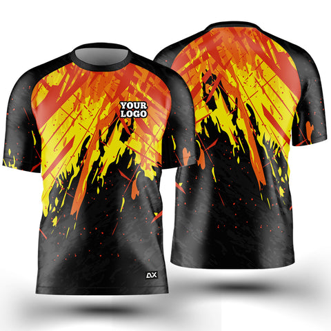 Customized Active Wear Cycling Jersey for Men - Combination of Black,Yellow and Red Abstract Design - Performance Edition