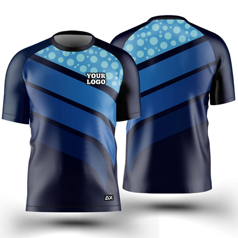 Customized Active Wear Cycling Jersey for Men - Navy Blue with Blue Strips Abstract Design - Performance Edition