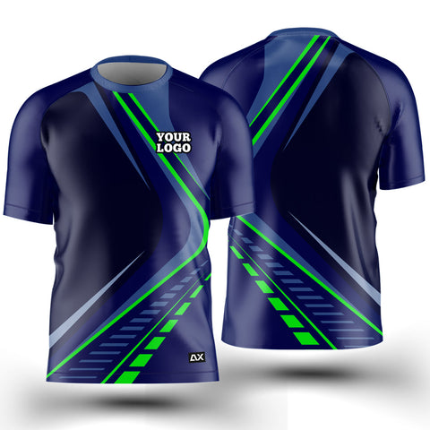 Customized Active Wear Cycling Jersey for Men - Navy Blue with Green  Abstract Design - Performance Edition