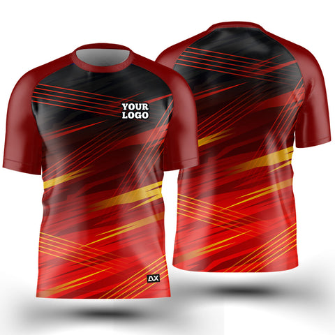 Customized Active Wear Cycling Jersey for Men - Red with Black Shade and Yellow lines  Abstract Design - Performance Edition