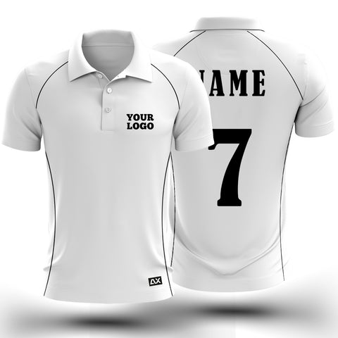 Customized Active Wear Cricket Jersey for Men - White Polo Neck - Performance Edition