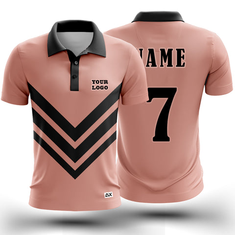 Customized The Apex Predator Rugby with Ribbed Collar and Tight Fit "Pink and Black Strips Cricket Sports Jersey" - Performance Edition