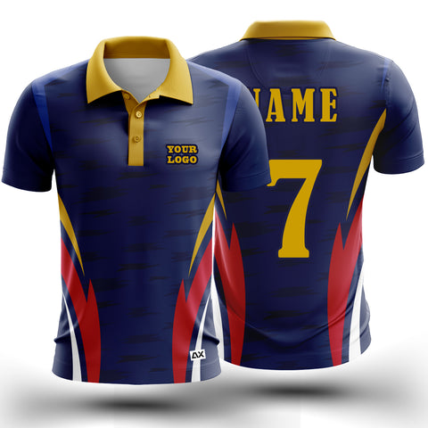 Customized The Spectacular Stripes of Victory Men's Wear "Royal Blue, Red, Yellow and White Strips Cricket Sports Jersey" - Performance Edition