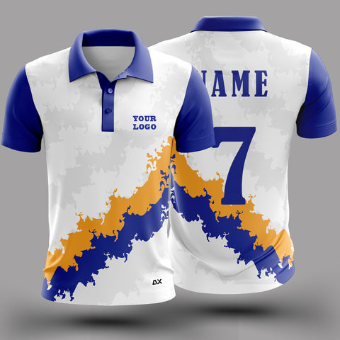 Customized A Glorious Worthy of the King of the Jungle "Yellow, White and Blue Strips Cricket Sports Jersey " - Performance Edition