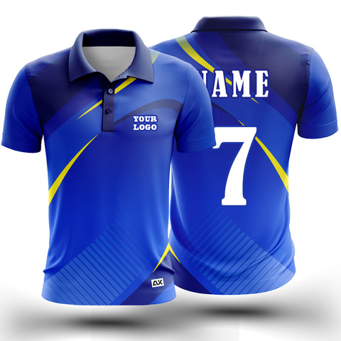 Customized The Unstoppable Force on the Court Effects "Royal Blue, Grey and Yellow Strips Cricket sports Jersey" -Performance Edition