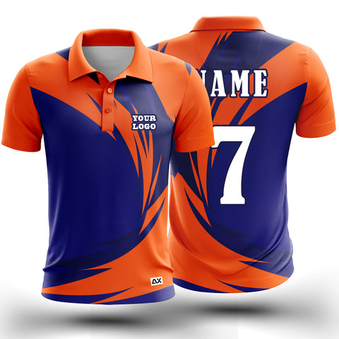 Customized The Elite Exceptional Maestro of the Gridiron "Orange and Royal Blue Strips Cricket Sports Jersey"- Performance Edition