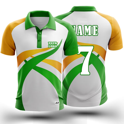 Customized The Stellar Sharks of the Deep Blue Sea: Fearless and Fierce "Green, Yellow And White Strips Cricket Sports Jersey" - Performance Edition