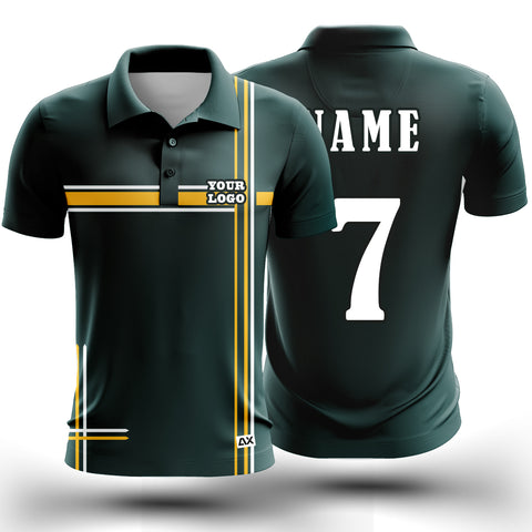 Customized The Thundering Herd of the Prairie Strength "Bottle Green, Yellow and White Strips Cricket Sports Jersey" - Performance Edition