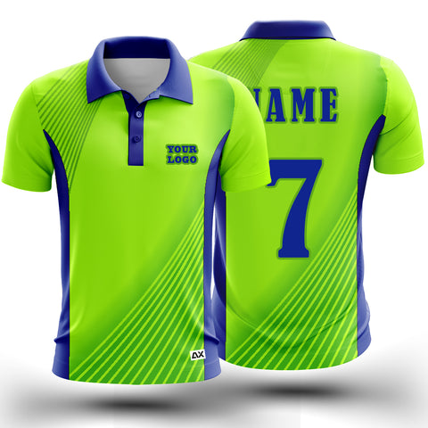 Customized The Unmatched Agility and Power Cricket Jersey "Green and Royal Blue Strips Sports Jersey" - Performance Edition