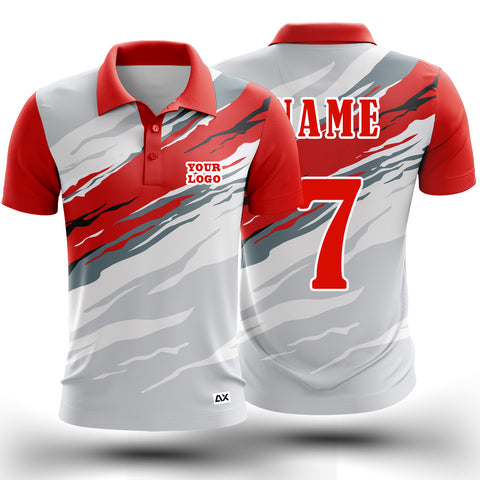 Customized The Tenacious Bulldogs of the Gridiron Cricket Wear "Red, Grey and White Strips Sports Jersey" - Performance Edition