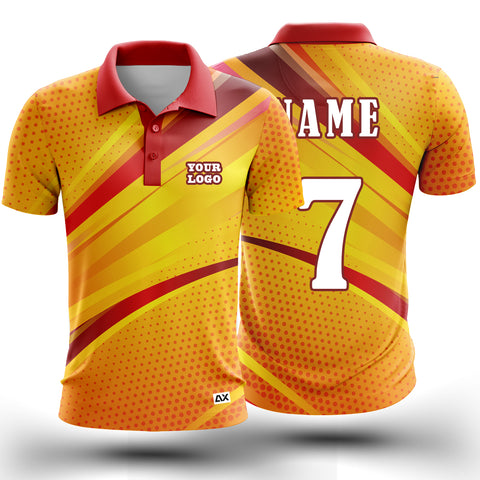 Customized As Displayed on this Emblematic Cricket Sports Jersey "Red, Yellow and Orange" - Performance Edition