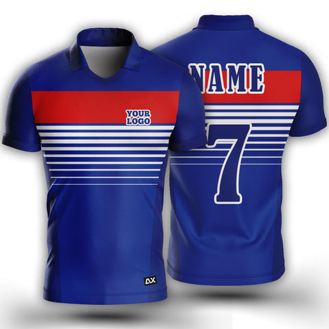 Customized The Supreme and Dominating the Diamond "Royal Blue, Red and White Strips Cricket Sports Jersey" - Performance Edition