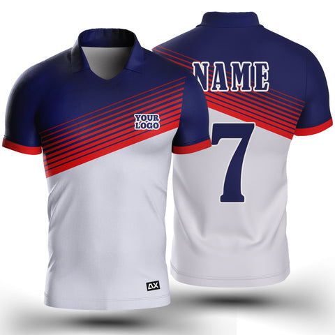 Customized The Titan of the Turf with A Powerhouse of Spectacular Athleticism "Royal Blue, Red and White Strips Cricket Sports Jersey"- Performance Edition