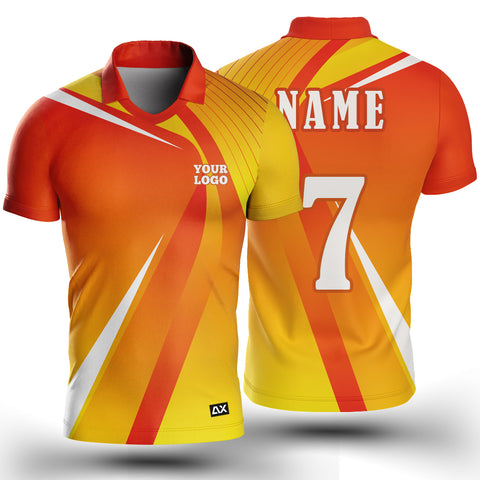 Customized Active Wear Cricket Jersey for Men - Orange Yellow Abstract Design - Performance Edition