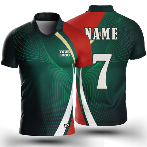 Customized Active Wear Cricket Jersey for Men - Green Abstract Design - Performance Edition