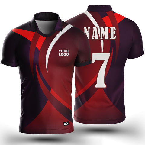 Customized Active Wear Cricket Jersey for Men - Red Abstract Design - Performance Edition