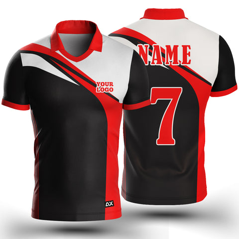 Customized The Unmatched Speed and a Legacy in the Game "Red, White and Black Strips Cricket Sports Jersey" - Performance Edition