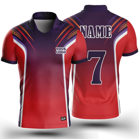 Customized The Dominance on the Field with Rise Above the Rest "Red, Purple, Orange and White Strips Cricket Sports Jersey" - Performance Edition