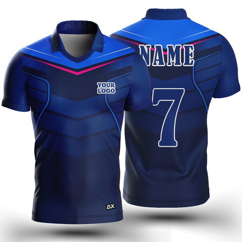 Customized The Fearless on the Field In the Eye of the Storm "Pink, Navy Blue, White and Royal Blue Strips Cricket Sports Jersey" - Performance Edition