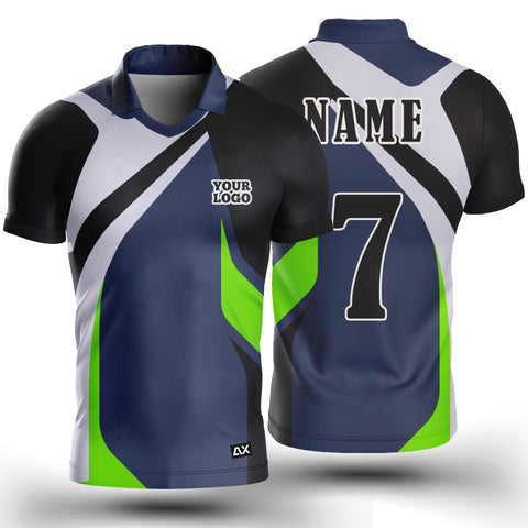 Customized The Proud Wearer of the Ultimate Champions of the Field "Black, Green, White and Grey Strips Cricket Sports Jersey" - Performance Edition