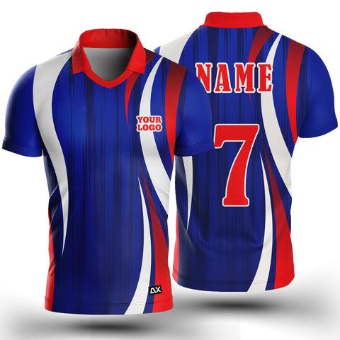 Customized The Unleashing Your Inner Athlete on the Court "Red, Navy Blue and White Strips Cricket Sports Jersey" - Performance Edition