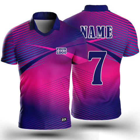 Customized A Superior for Enduring Play and Victory "Pink and Royal Blue Strips Cricket Sports Jersey" - Performance Edition