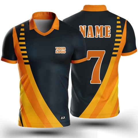 Customized The Representing Your Team with Pride in Your Power "Yellow, Orange and Black Strips Cricket Sports Jersey" - Performance Edition