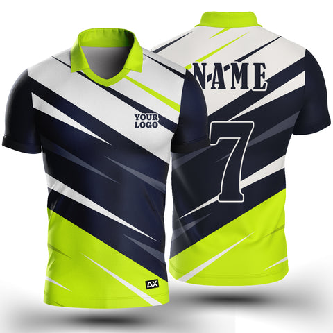 Customized Create Your Own Legacy That Inspires You to Go Beyond "Green, White, Grey and Royal Blue Strips Cricket Sports Jersey" - Performance Edition