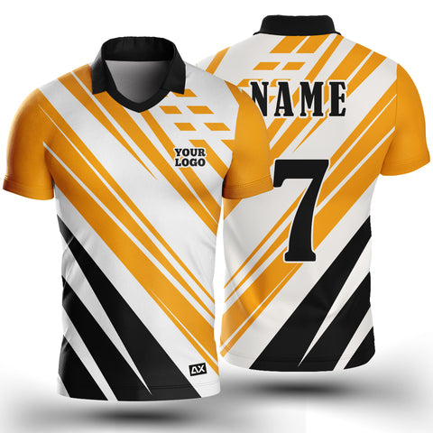 Customized The Mastering Your Game with Rising to the Challenge "Yellow, White and Black Strips Cricket Sports Jersey" - Performance Edition