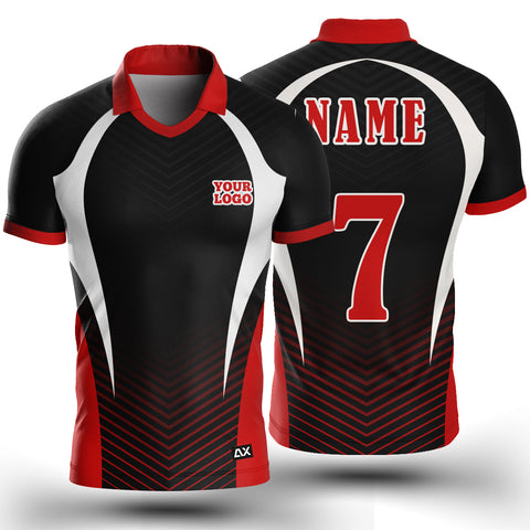 Customized The Mighty Titans with Defenders of the Gridiron "Red, White and Black Strips Cricket Sports Jersey" - Performance Edition