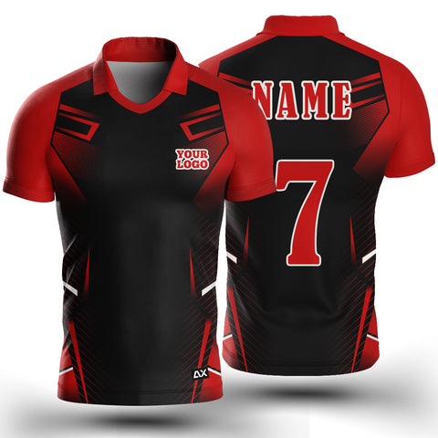 Customized The Unstoppable Thunderbolts and The Brave Bears "Red, White and Black Strips Cricket Sports Jersey" - Performance Edition