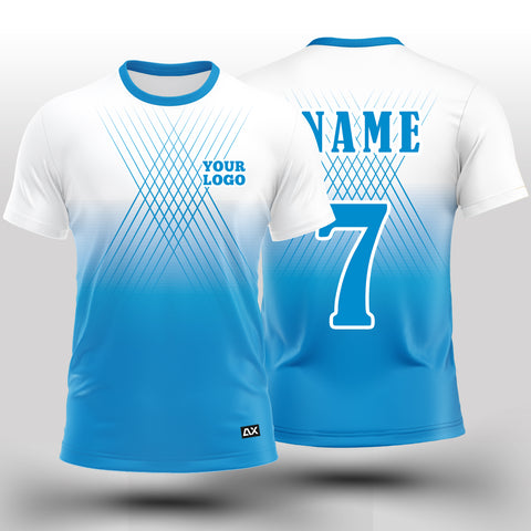 Customized The Vibrant Camouflage Bright Design "Blue and White Strips Cricket Jersey" - Performance Edition