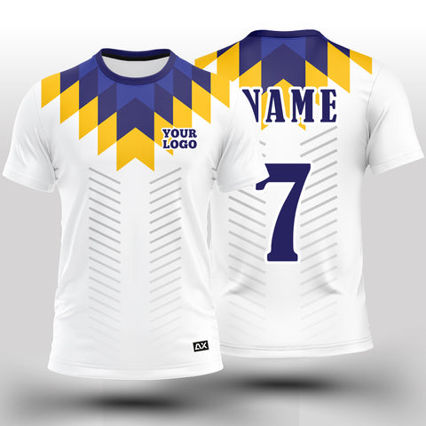 Customized The Striking and Lightning Bolt Effect "Violet, White, Yellow and Grey Strips Cricket Sports Jersey" - Performance Edition