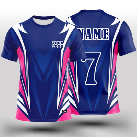 Customized The Striking Tiger Roar Victory on the Field "Royal Blue, White, and Pink Stripe Cricket Sports Jersey" - Performance Edition