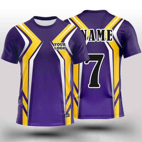 Customized The Ultimate During Intense Physical Activities "Violet, Yellow and White Strips Cricket Jersey" - performance Edition